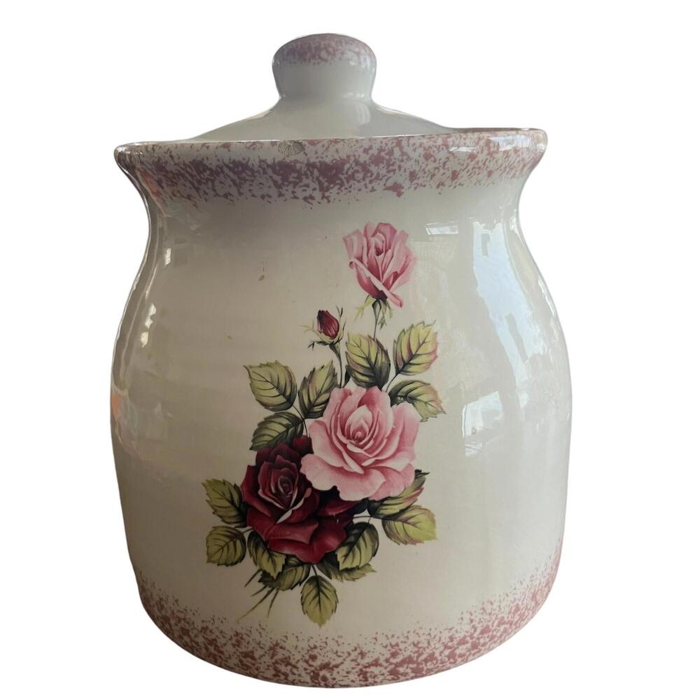 Shabby Chic Cottage Core Ceramic Canister Rose